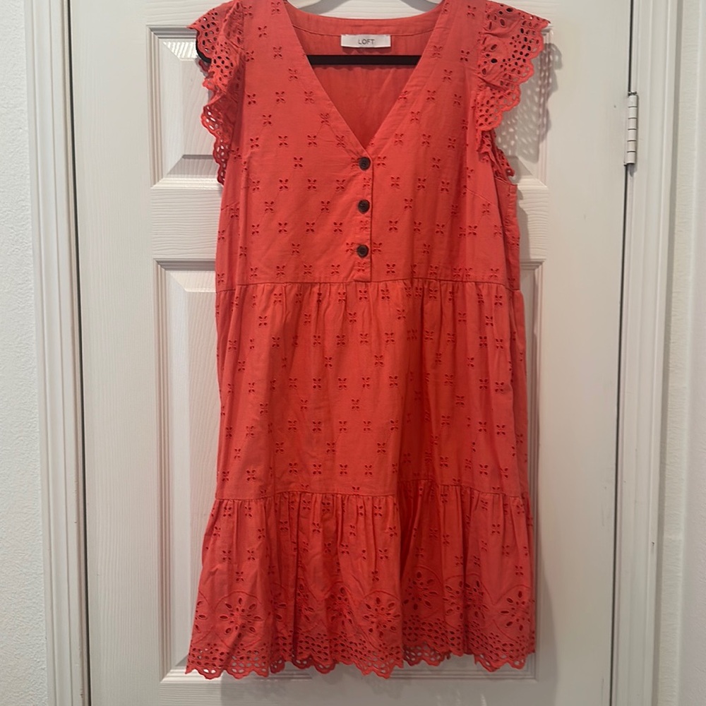 Loft coral eyelet dress